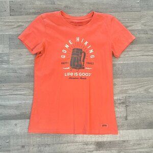 Life is Good Gone Hiking Coral Crusher Tee Size Medium Short Sleeve J25